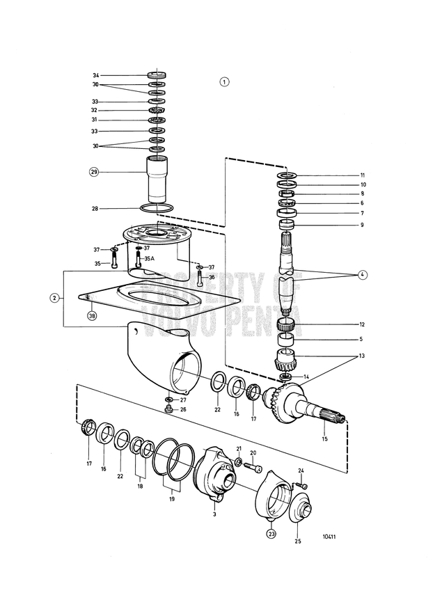 Saildrive schroefas keerring Volvo Penta  - 3593663 120S 130S MS25S