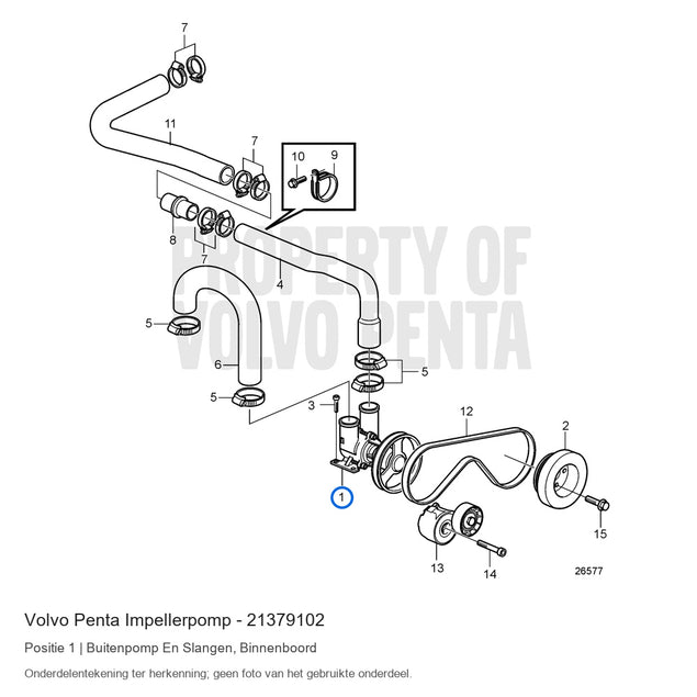 Volvo Penta impellerpomp 21379102, positie 1 in de onderdelentekening