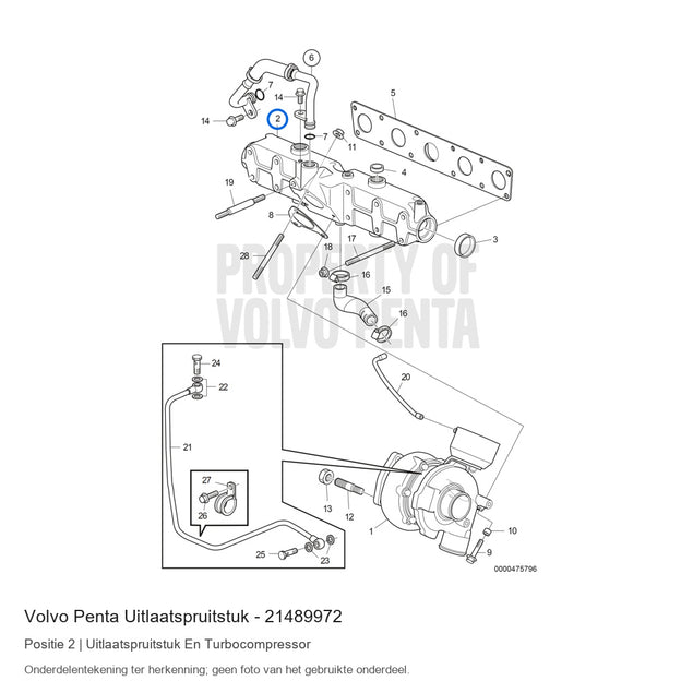 Volvo Penta uitlaatspruitstuk 21489972, positie 2 in de onderdelentekening