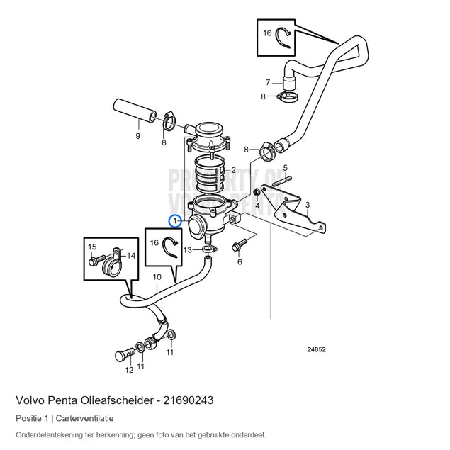 Volvo Penta olieafscheider 21690243, positie 1 in de onderdelentekening