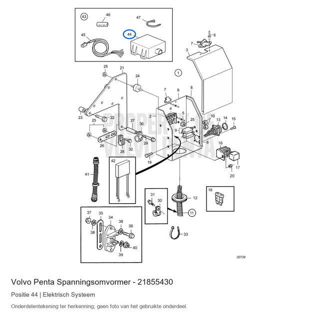 Volvo Penta spanningsomvormer 21855430, positie 44 in de onderdelentekening