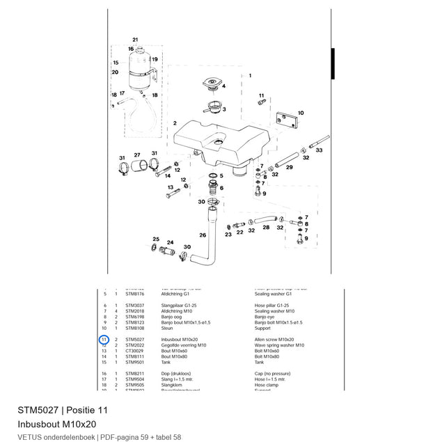 Inbusbout M10x20 - Vetus - STM5027