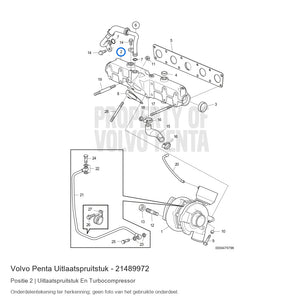 Volvo Penta uitlaatspruitstuk 21489972, positie 2 in de onderdelentekening