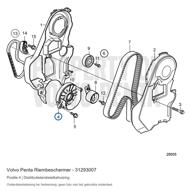 Volvo Penta riembeschermer 31293007, positie 4 in de onderdelentekening