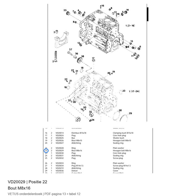Bout M8x16 - Vetus - VD20029