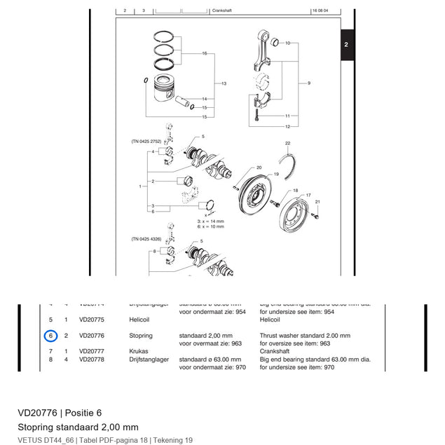 Stopring standaard 2,00 mm - Vetus - VD20776