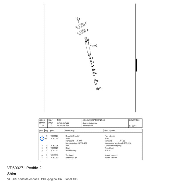 Shim - Vetus - VD60027