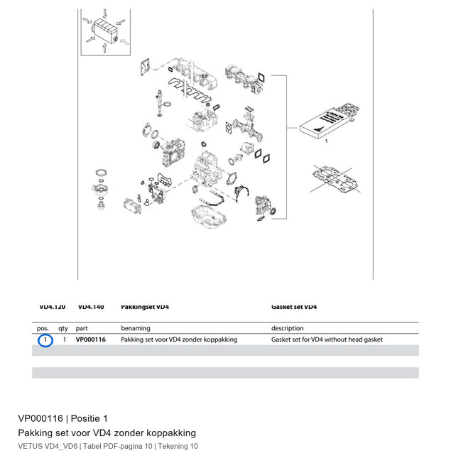 Pakkingset for VD4 without head gasket - Vetus - VP000116